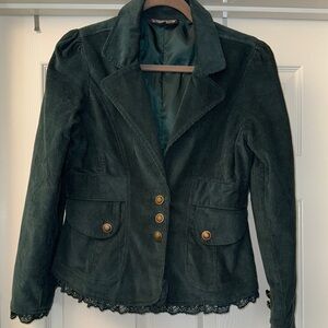 Green Corduroy Jacket with Lace Trim